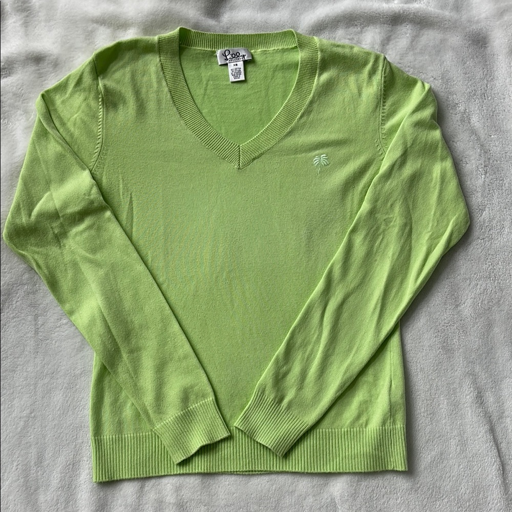 White Label Vintage Lilly Pulitzer Green V-Neck Sweater Lightweight Knit
